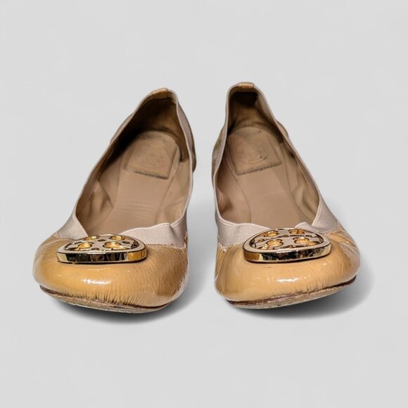 Tory Burch Womens Shoes 8.5 M Caroline Ballet Flats Brown Patent Leather Comfort - Picture 6 of 11